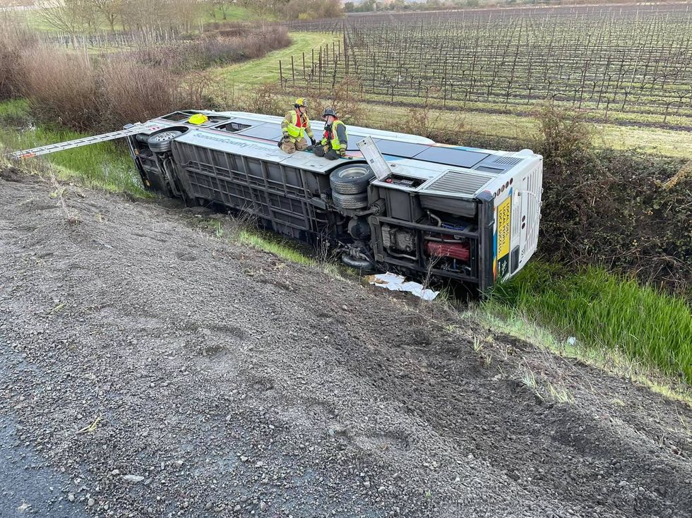 Three adults and a baby were taken to the hospital after a car accident involving a Sonoma County Transit bus and two vehicles on Friday morning.