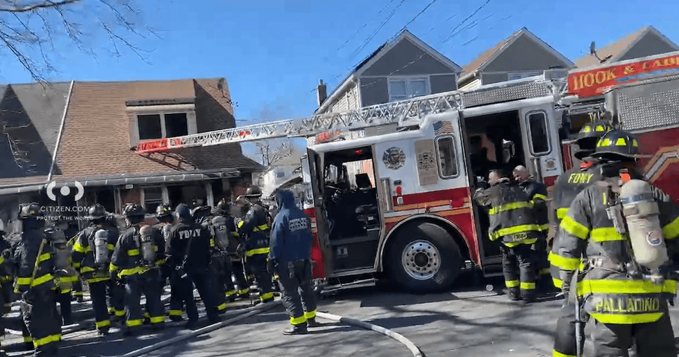 Three firefighters suffered minor injuries, two civilians were treated at the scene and a 65-year-old man was transported to an area hospital in critical condition.