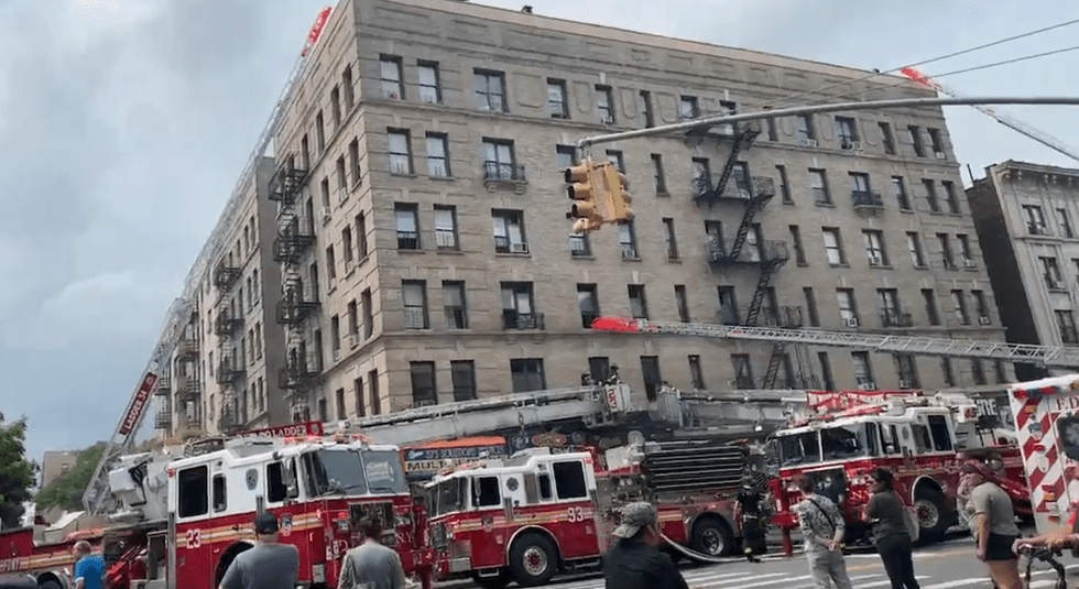 Three firefighters were injured when nearly 150 first responders worked to battle a blaze in Washington Heights on Saturday afternoon.