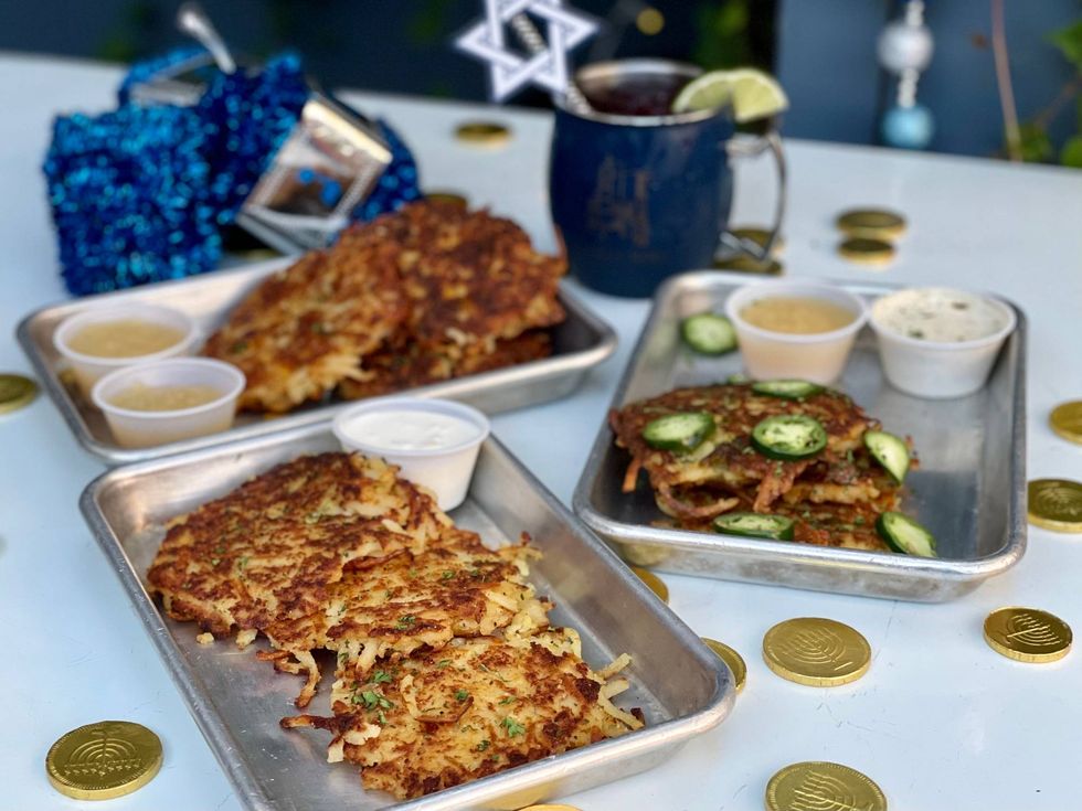 Throughout the pop-up, a special food menu, ranging in price from $5 to $16, will feature traditional and spins on Jewish favorites like Matzo Ball Soup and three flavors of Latkes including classic with sour cream and applesauce, cilantro jalapeno with chipotle sour cream, and herb cheddar with chive sour cream.