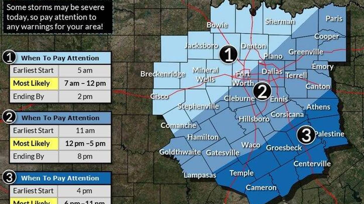 Thunderstorm timing for North Texas on Wednesday, April 30, 2025.