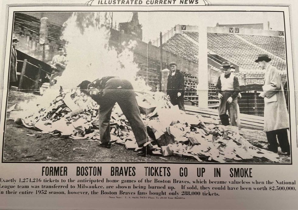 Tickets for the 1953 Boston Braves season were burned after the team