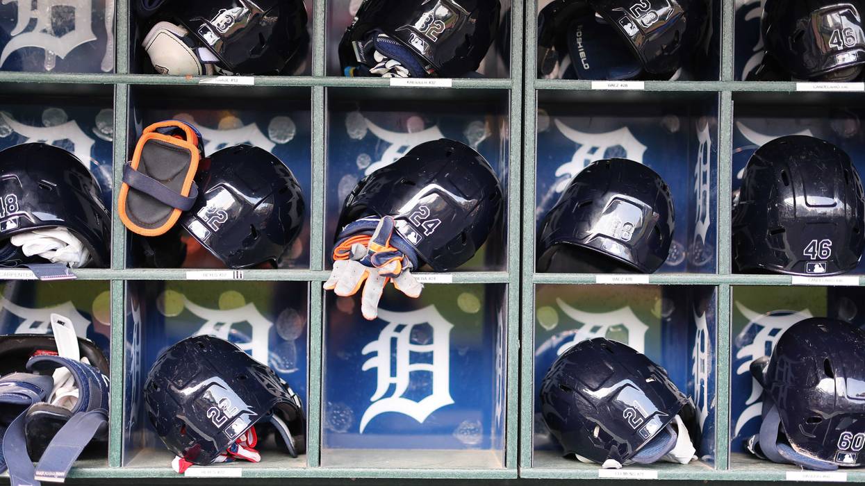 Tigers helmets in dugout