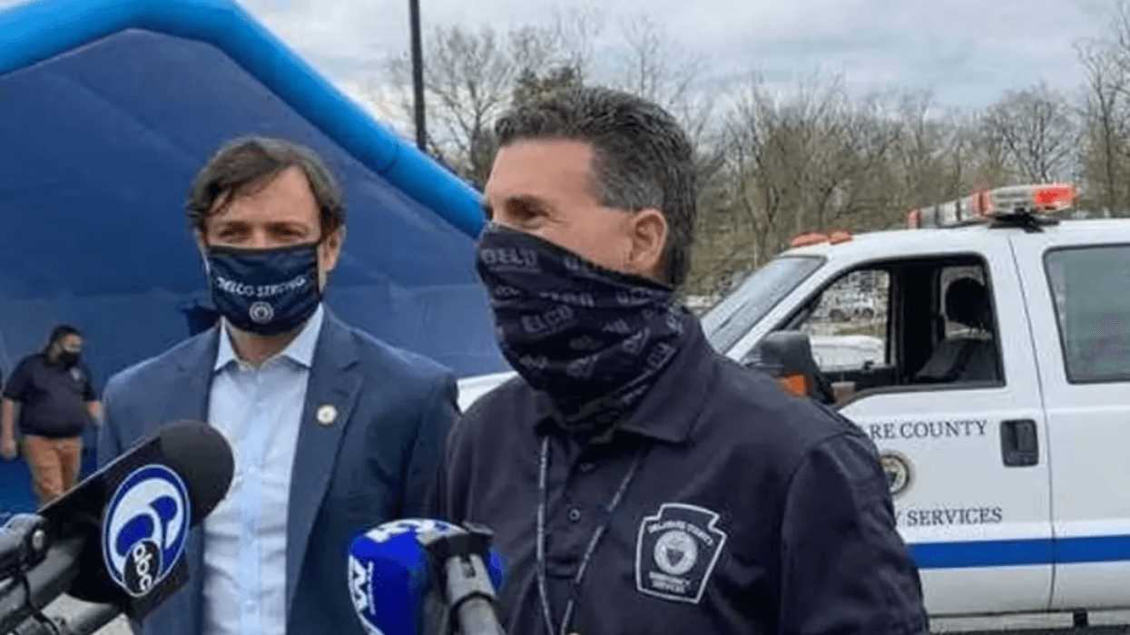 Tim Boyce holding a press conference during the COVID pandemic.