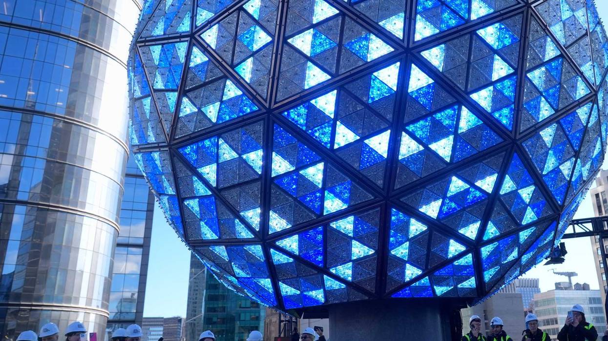 Times Square New Year's Eve Ball is illuminated and sent up the 139-foot pole atop One Times Square on Monday, December 30, 2024