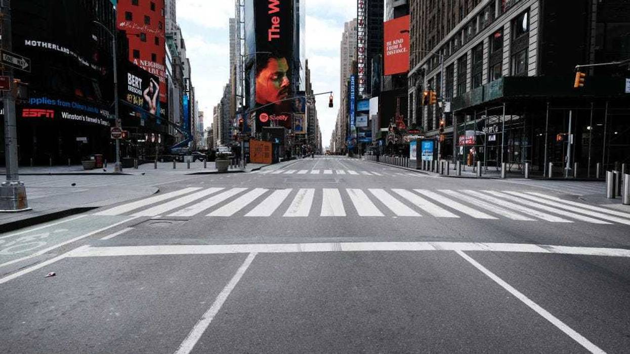 Times Square stands mostly empty on March 22, 2020.