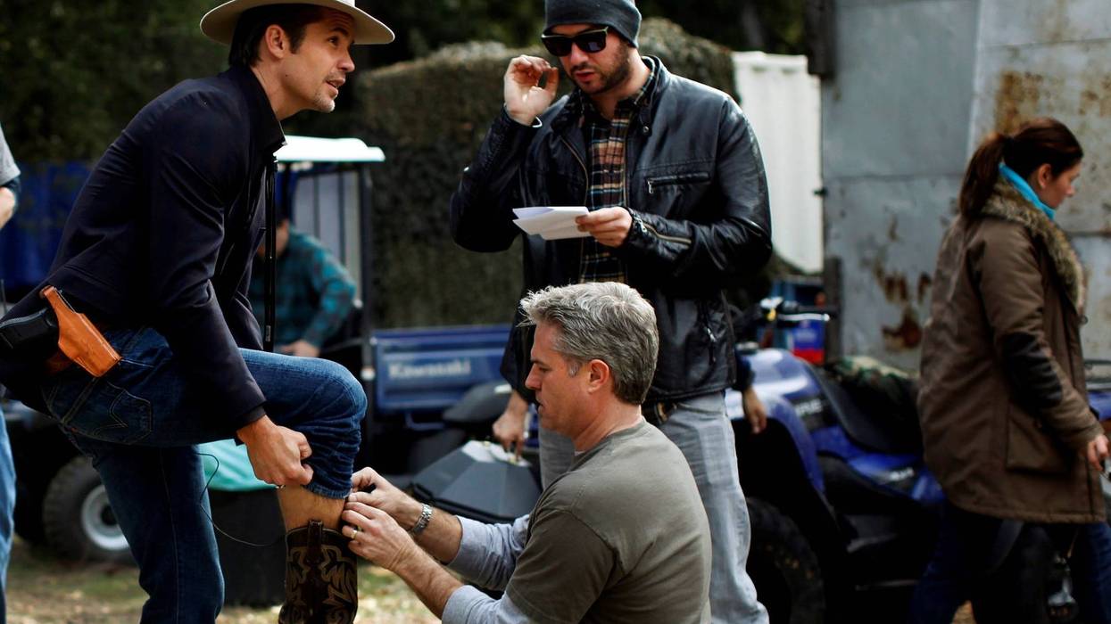 Timothy Olyphant on the set of 'Justified' in 2010