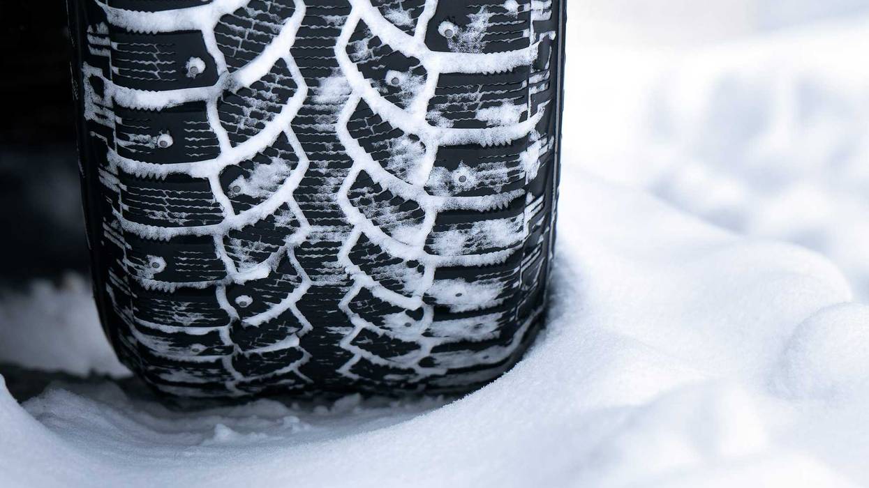 Tire stuck in the snow.