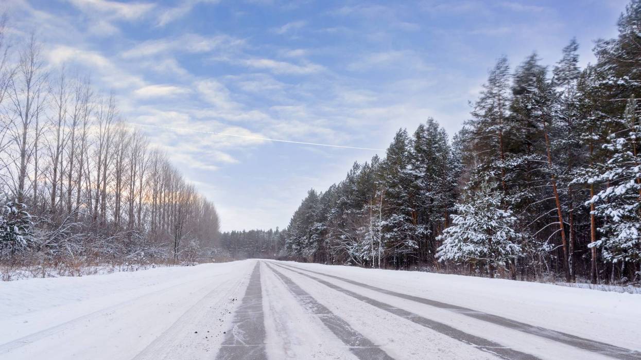Tire tracks on snowy road