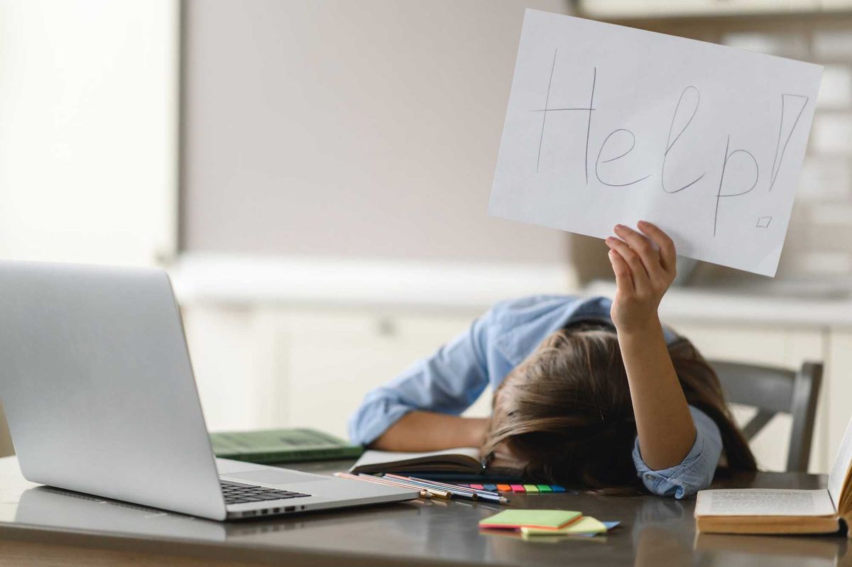 Tired teacher stock photo.