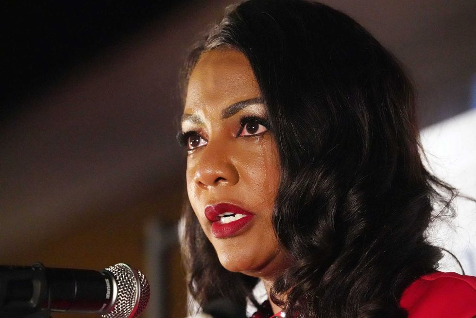 Tishaura Jones cries while speaking to supporters after clinching the win as St. Louis Mayor, in St. Louis on April 6, 2021. Jones, the current City Treasurer, makes history by becoming the first Black woman to become St. Louis Mayor. (Photo by Bill Greenblatt/UPI)