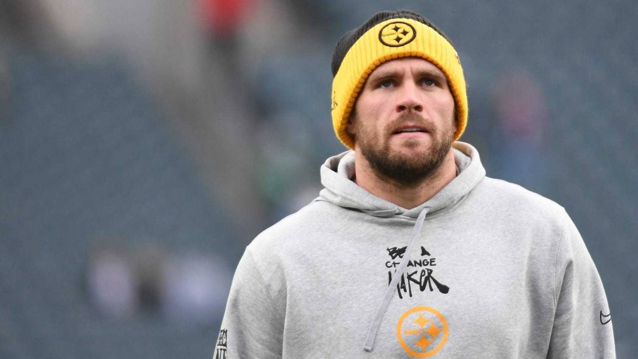 TJ Watt looking up with practice gear on