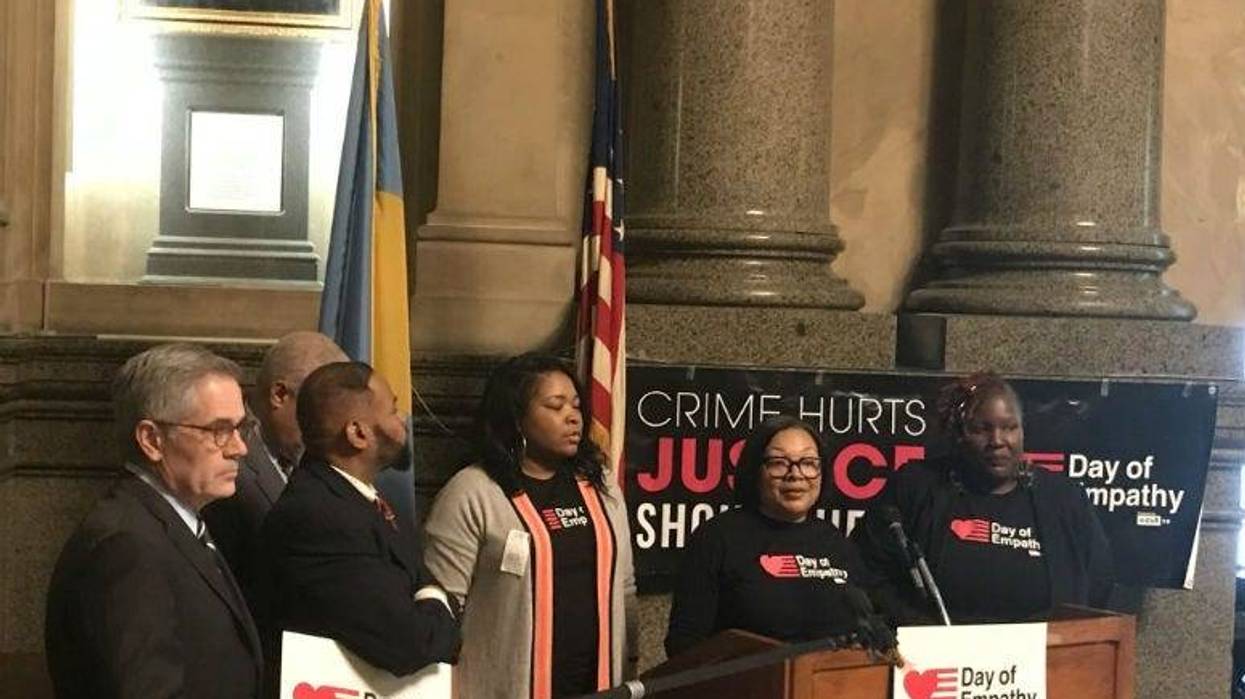To show support for people serving life sentences, Carrington joined Tonie Willis with the organization Cut 50 at city hall Tuesday for Philadelphia's Day of Empathy.