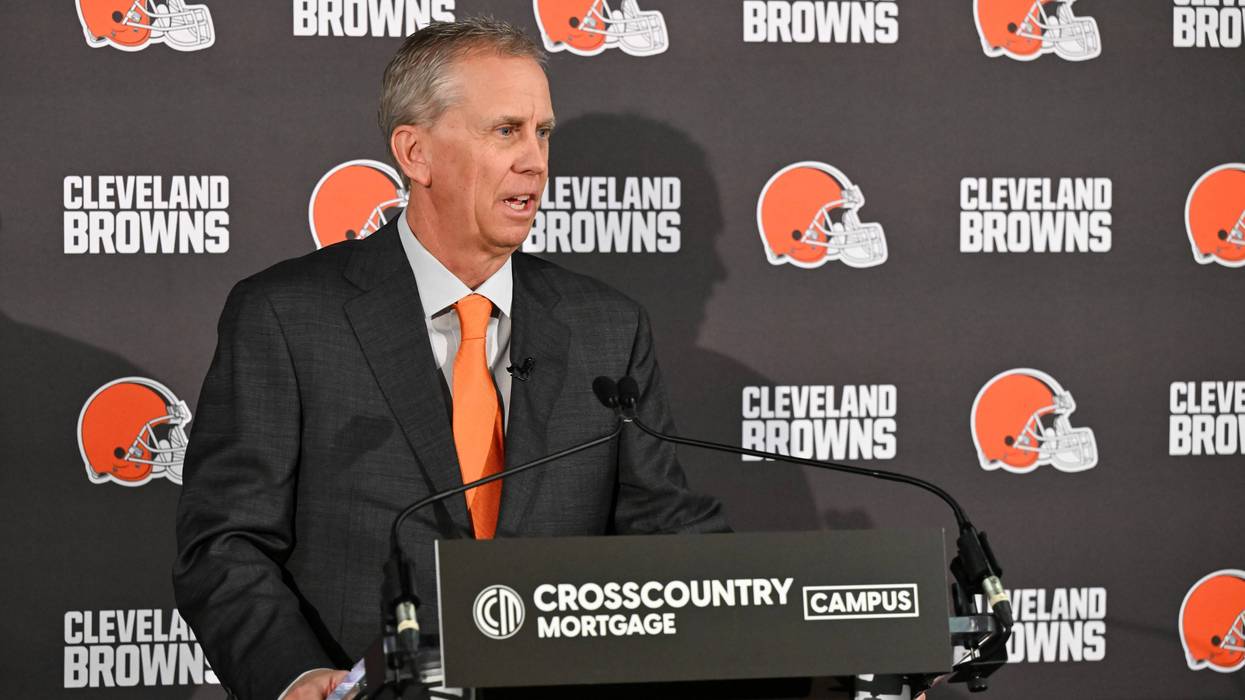 Todd Monken answers questions from the media after being introduced as head coach of the Cleveland Browns during a press conference at CrossCountry Mortgage Campus on February 03, 2026 in Berea, Ohio.