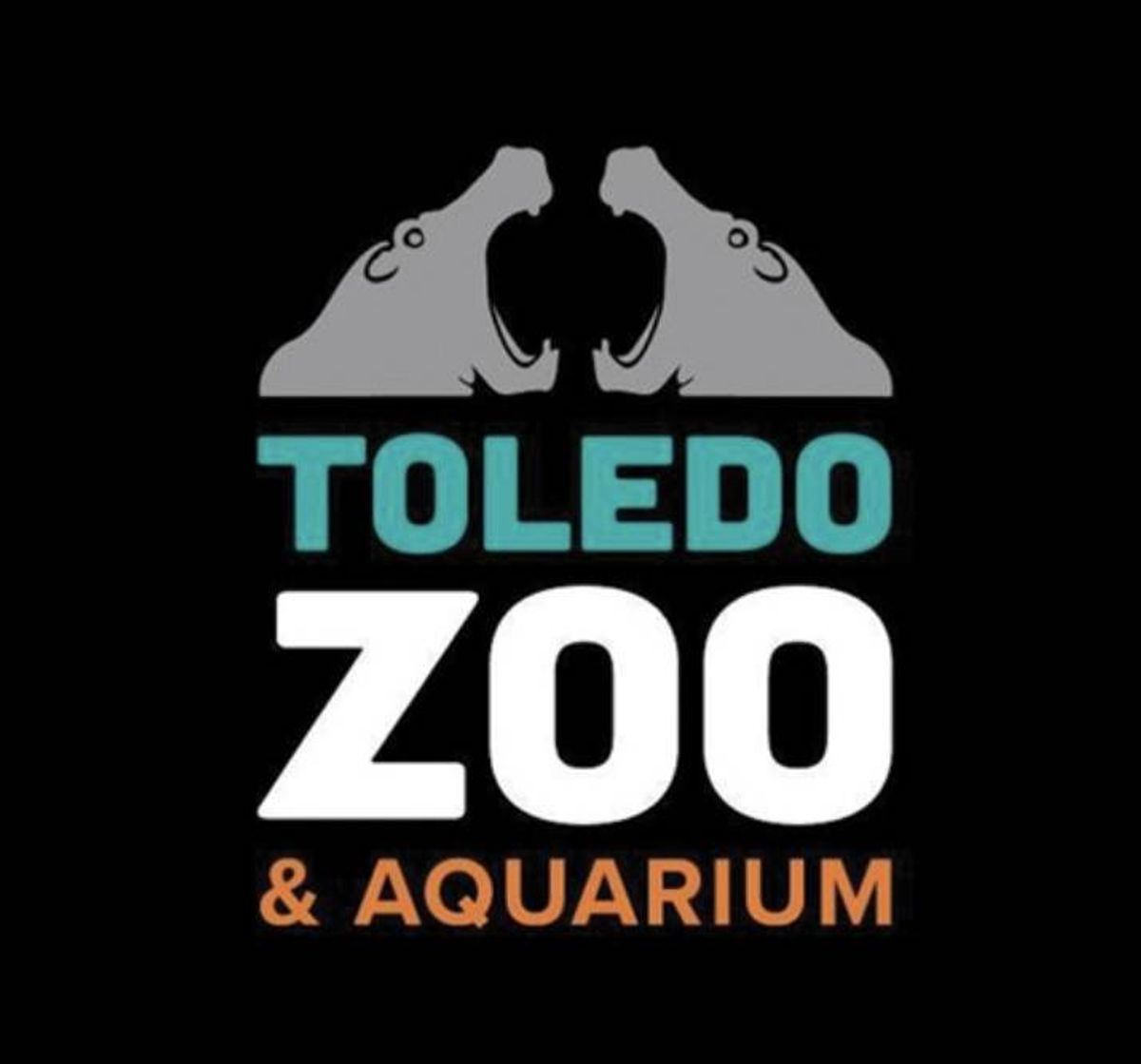 Toledo Zoo & Aquarium logo featuring two grey hippos facing each other with open mouths.