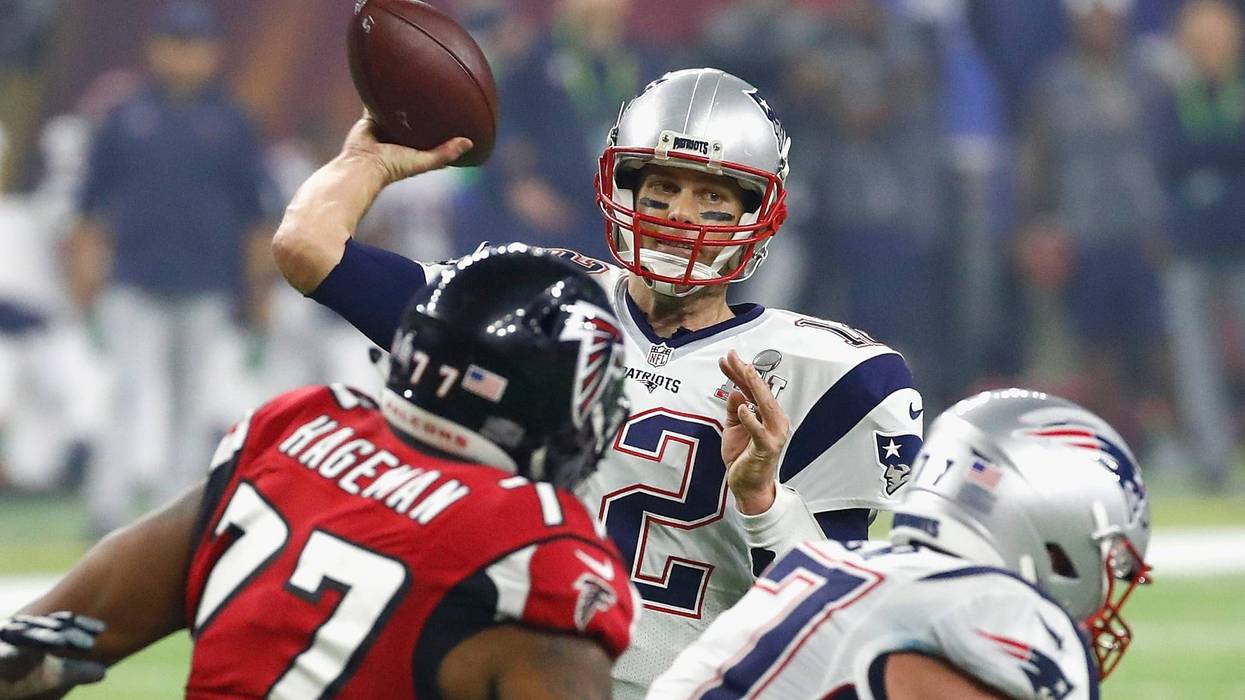 Tom Brady #12 of the New England Patriots throws a pass against the Atlanta Falcons in the fourth quarter during Super Bowl 51 at NRG Stadium on February 5, 2017 in Houston, Texas.