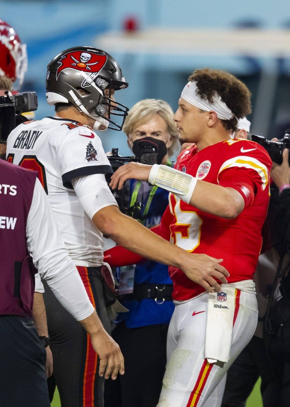 Tom Brady and Patrick Mahomes en el Raymond James Stadium