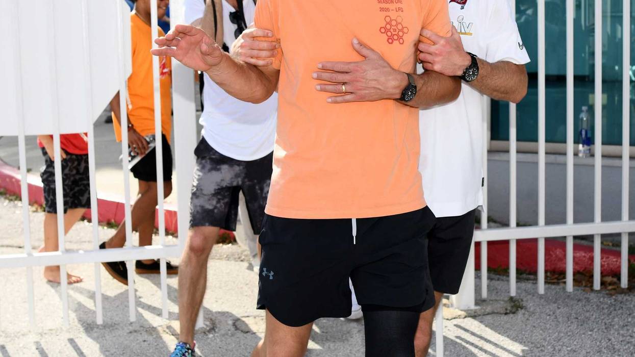 Tom Brady celebrating Super Bowl win in Tampa Bay