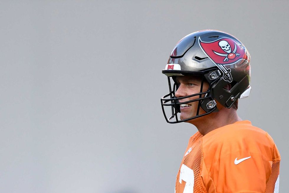 Tom Brady during a Buccaneers training camp session