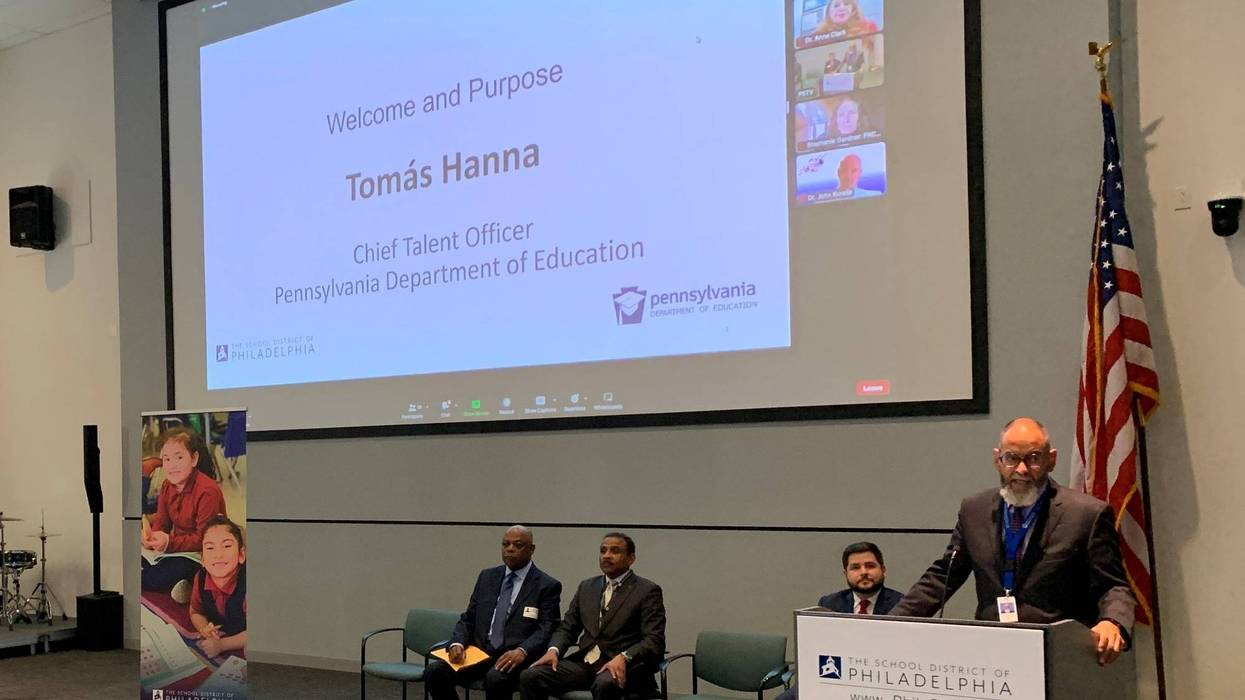 Tomás Hanna, the chief talent officer for the Pennsylvania Department of Education, at a PDE meeting at the School District of Philadelphia. The district is expanding its program to pay education costs for paraprofessionals to get their teaching certificate.