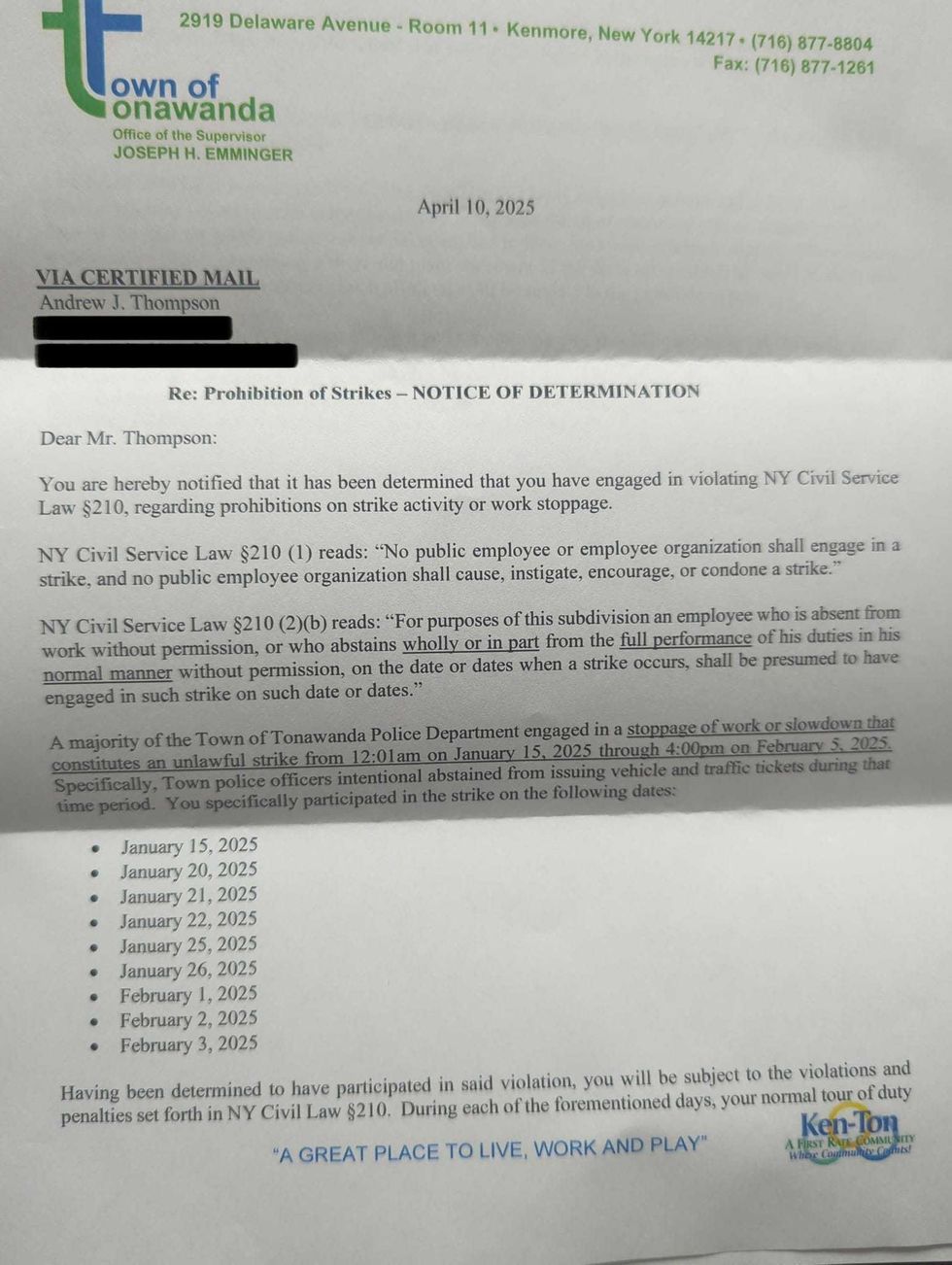 Tonawanda officers fined