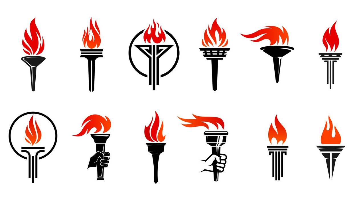 Torch flame icons, victory and freedom fire