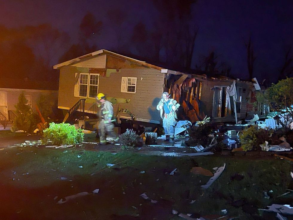 Tornado damage at a Portage mobile home park.