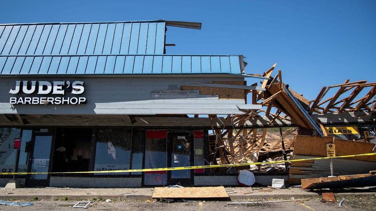 Tornado damage at a strip mall in Portage on Wednesday, May 8, 2024.