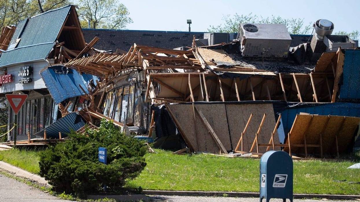 Tornado damage at a strip mall in Portage on Wednesday, May 8, 2024