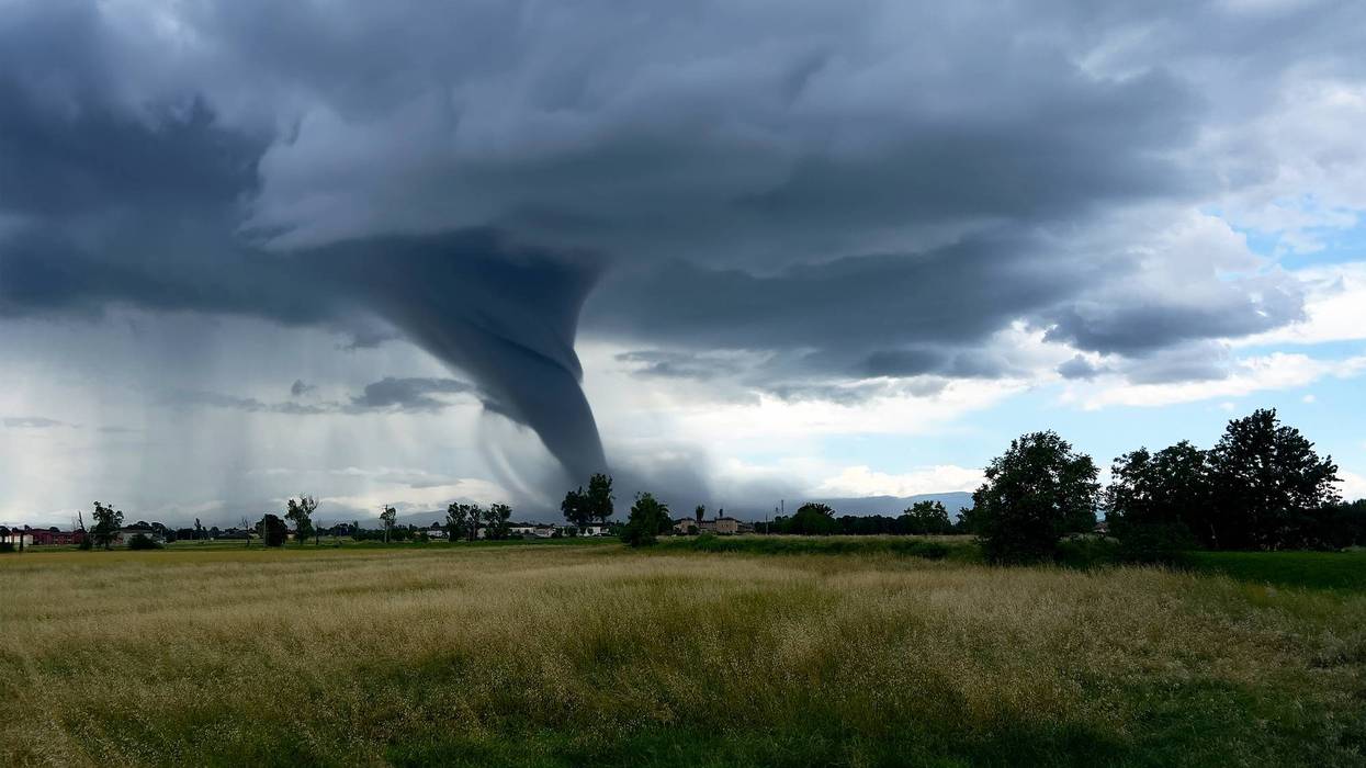 Tornado over cultivated fields