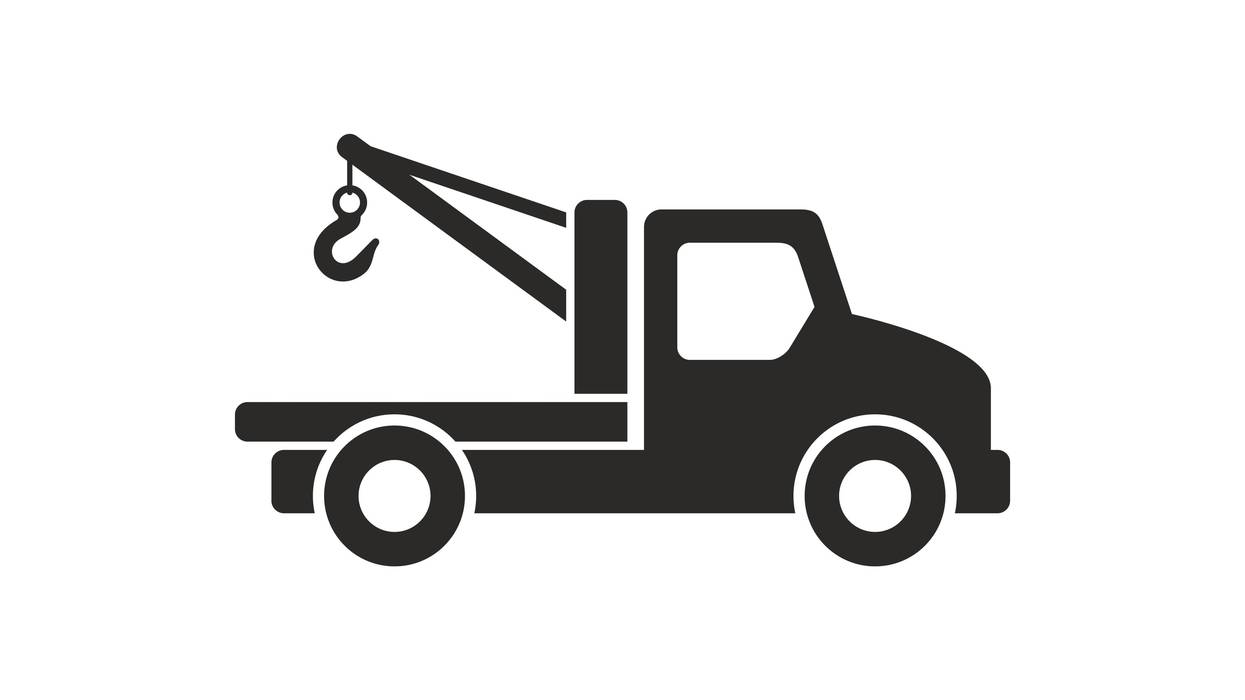 Tow truck icon, Monochrome style. isolated on white background