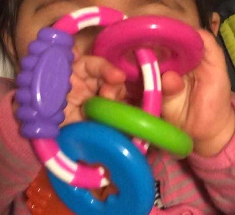 Toy teething rings that may be with Vanessa Morales.