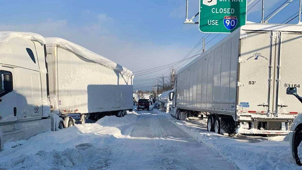 Tractor trailers on Mile Strip Road near South Park Avenue