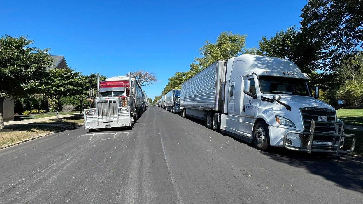 Tractor trailers parked on Busti Avenue