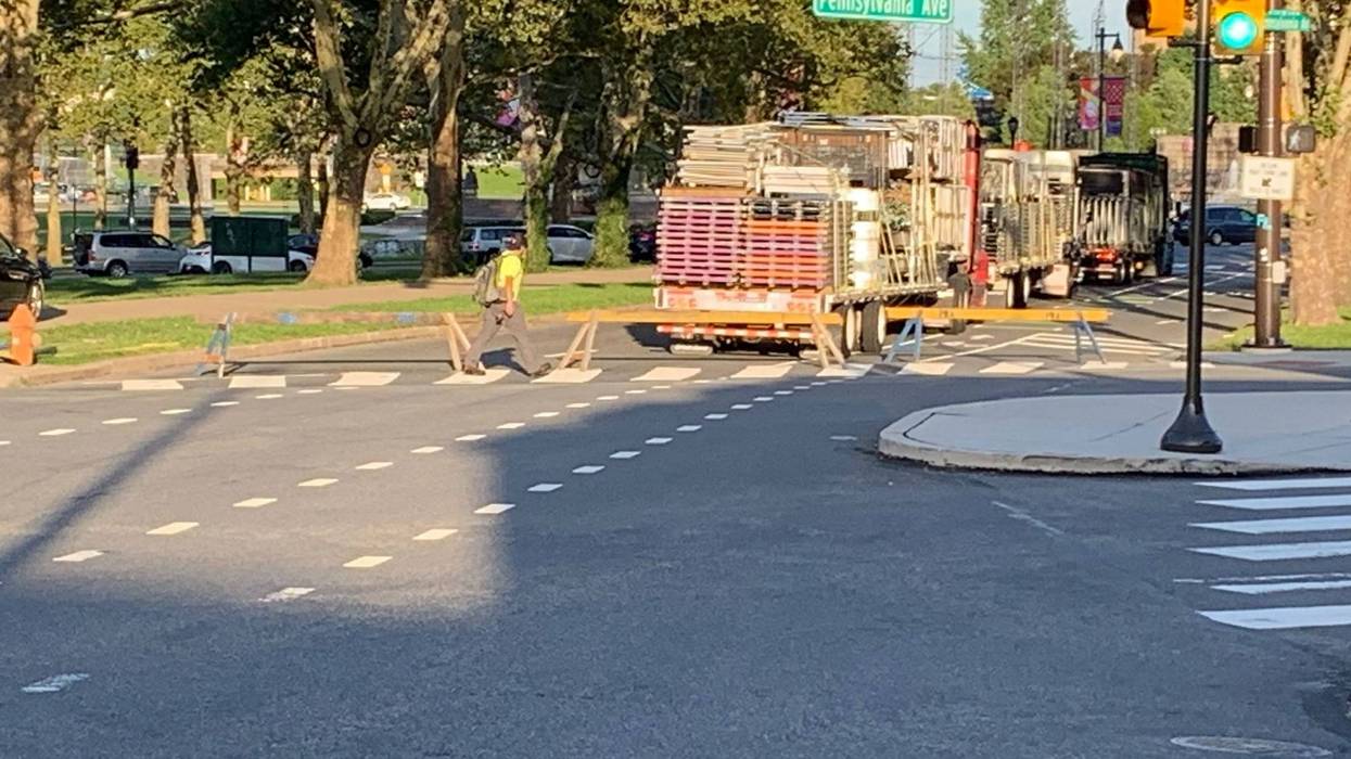 Traffic can no longer enter the Ben Franklin Parkway from Spring Garden Street. Traffic is being diverted onto Pennsylvania Avenue.