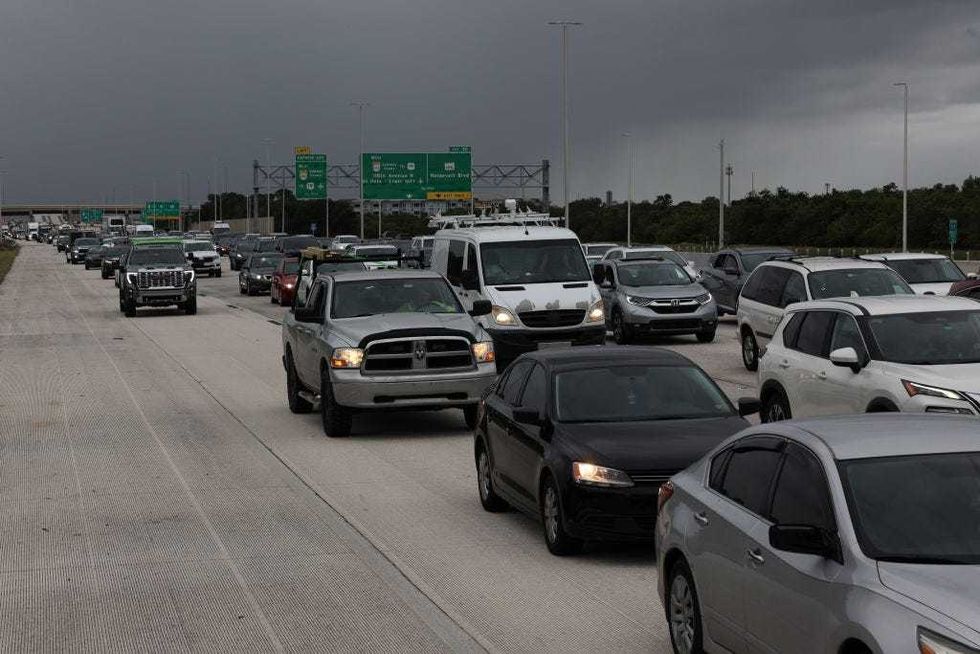Traffic is heavy as thousands evacuate ahead of Hurricane Milton as it churns in the Gulf of Mexico on October 07, 2024, in St. Petersburg, Florida. Milton, which comes on heels of the destructive Hurricane Helene, has strengthened to a Category 5 storm as it approaches Florida’s Gulf Coast near St. Petersburg and Tampa, where it is projected to make landfall Wednesday.
