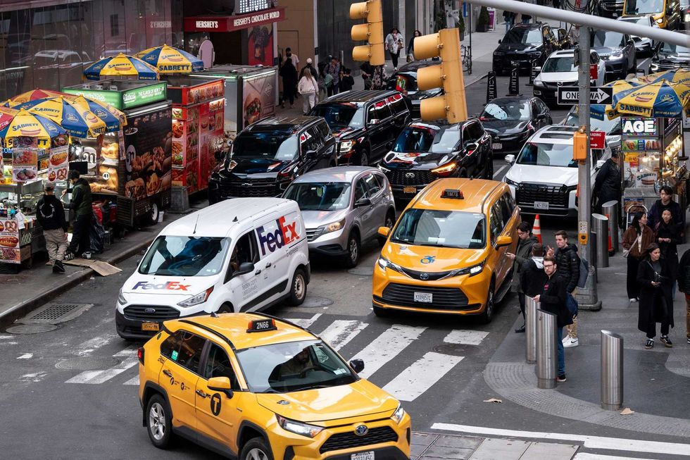 Traffic is seen on Broadway in Manhattan on March 28, 2025
