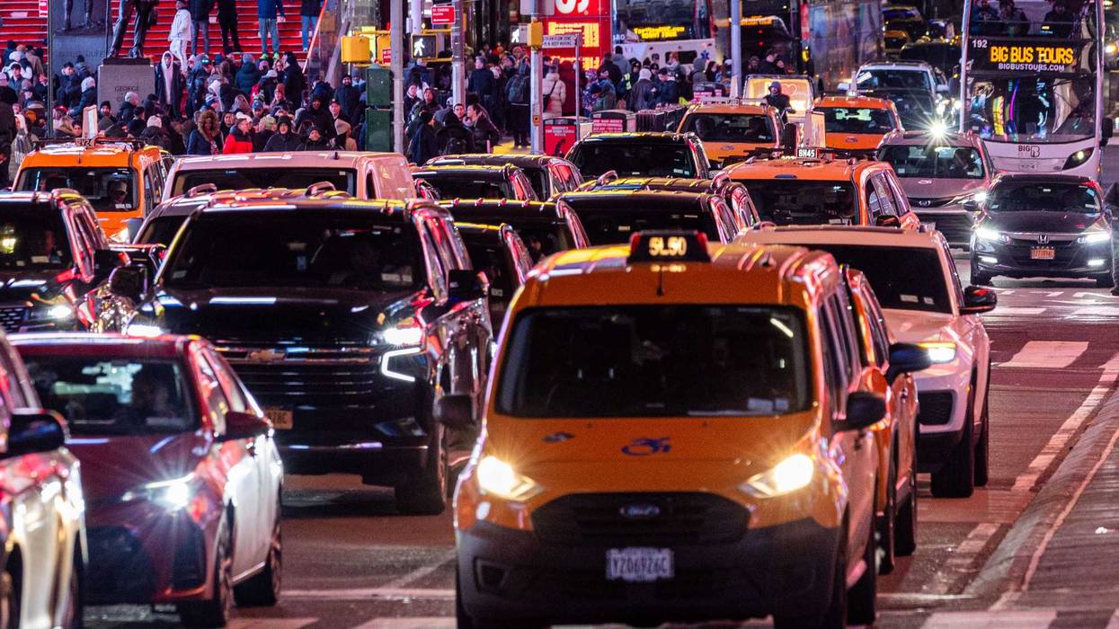 Traffic moves along Midtown Manhattan on Feb. 19, 2025