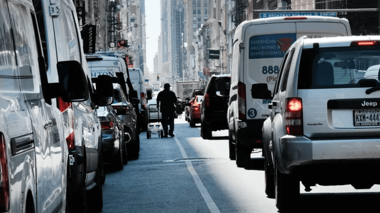 Traffic moves through Manhattan on April 21, 2023.