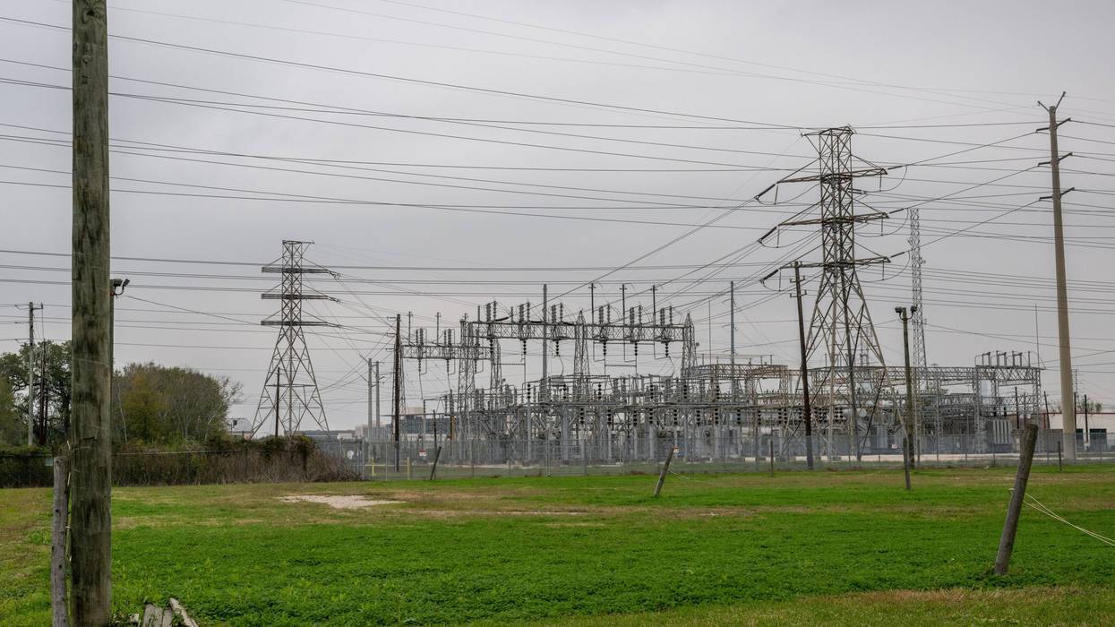 Transmission towers near the Energy Research Park facility on Dec. 22, 2022, in Houston, Texas.