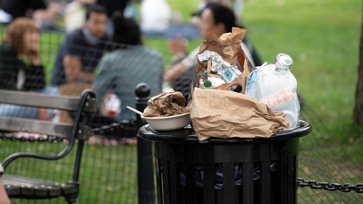 Trash overflows in Washington Square Park as the city continues Phase 4 of re-opening following restrictions imposed to slow the spread of coronavirus on September 12, 2020 in New York City.