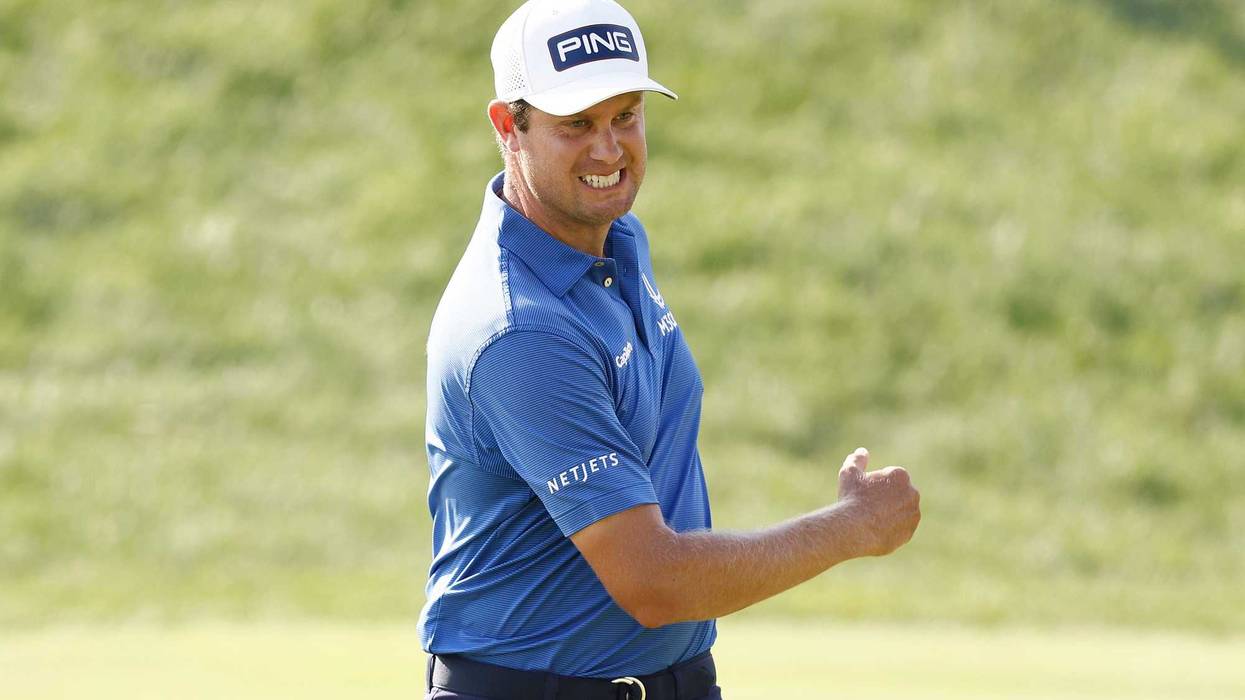 Travelers Championship winner Harris English of Georgia reacts to his 18th hole birdie putt in the final round, 6/27/21