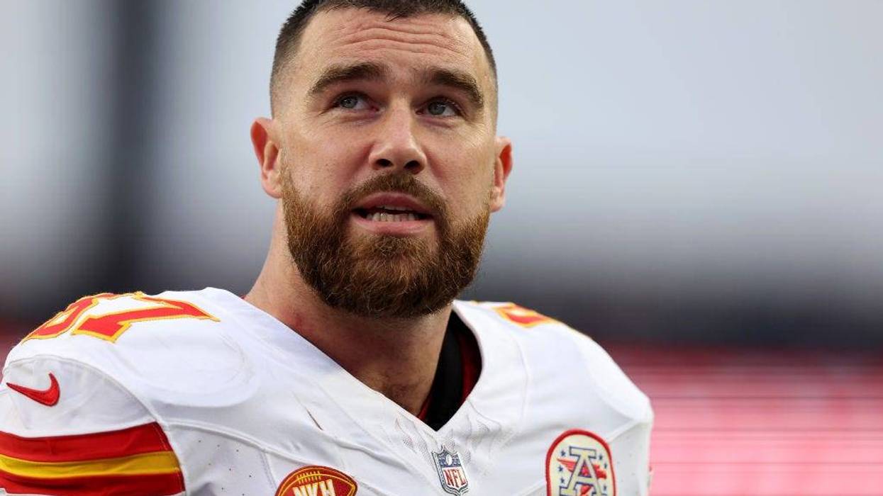 Travis Kelce #87 of the Kansas City Chiefs looks on during the second quarter against the New England Patriots at Gillette Stadium on December 17, 2023 in Foxborough, Massachusetts.