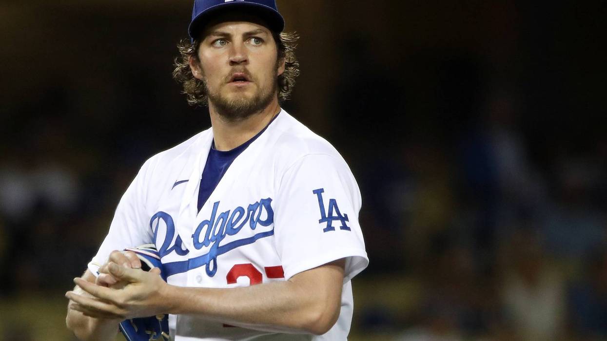 Trevor Bauer #27 of the Los Angeles Dodgers