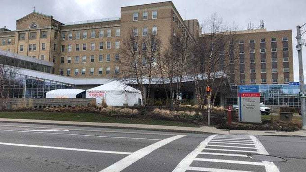 Triage tent set up outside of Mercy Hospital in Buffalo. March 27, 2020 (WBEN Photo/Mike Baggerman)
