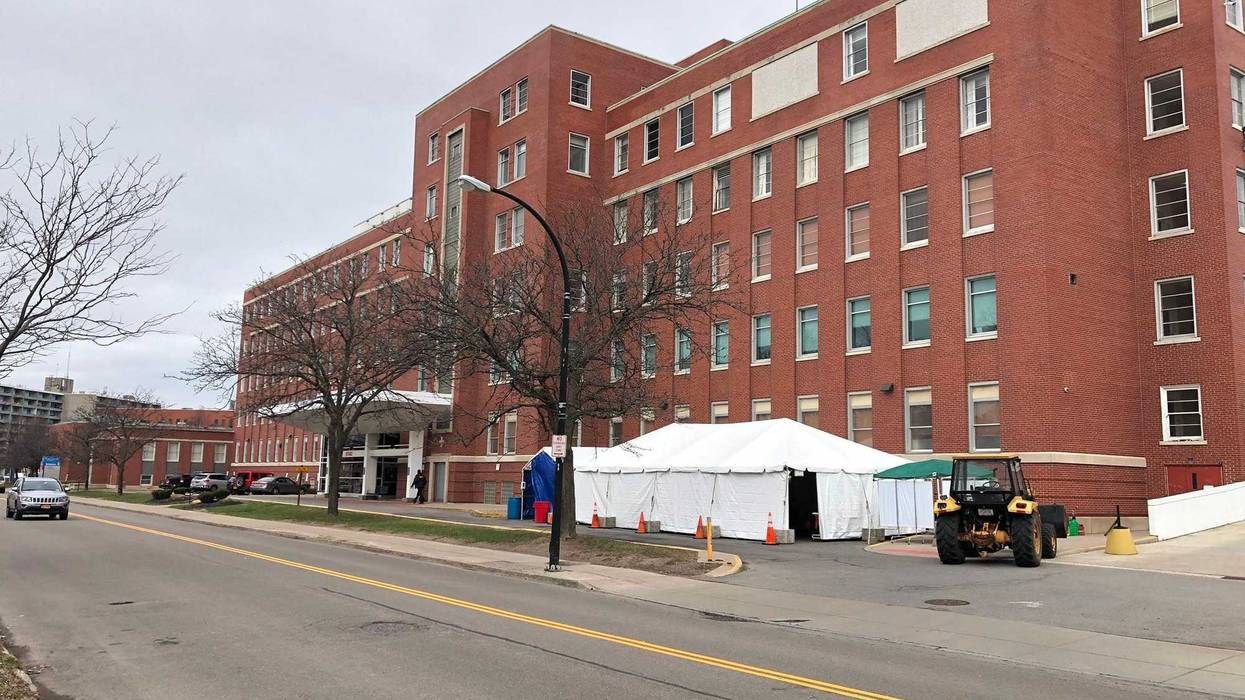 Triage tent set up outside Sisters of Charity Hospital in Buffalo. March 27, 2020 (WBEN Photo/Mike Baggerman)