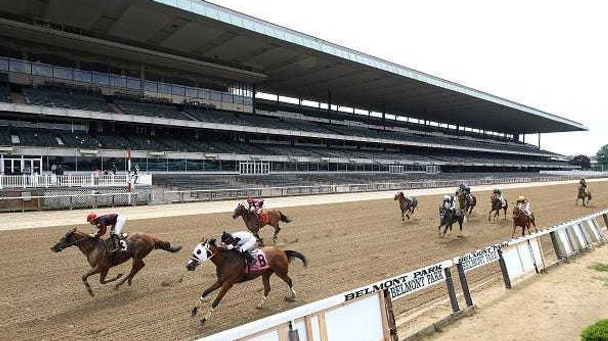 Triple crown contender Justify works out at Belmont Park on June 7, 2018.
