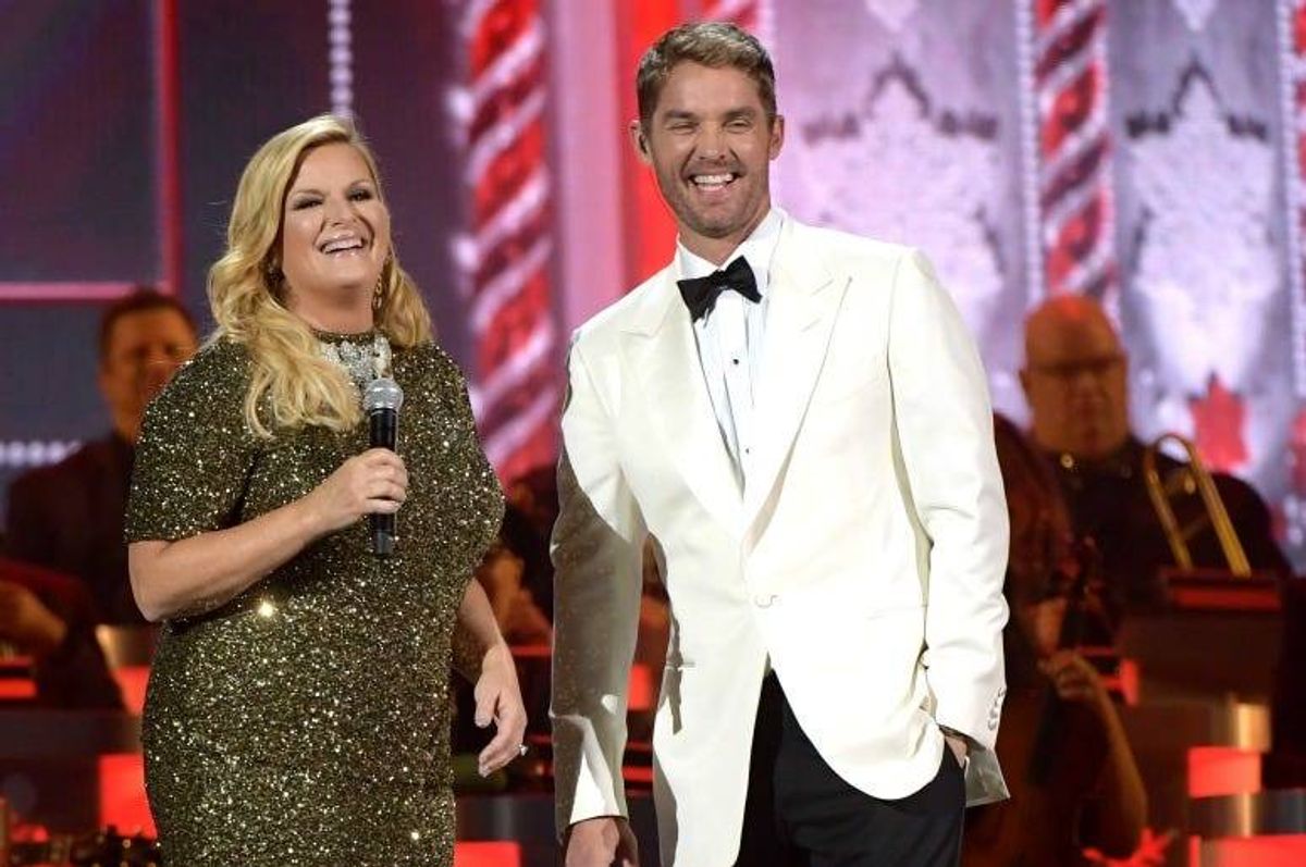 Trisha Yearwood and Brett Young perform during the 2019 CMA Country Christmas