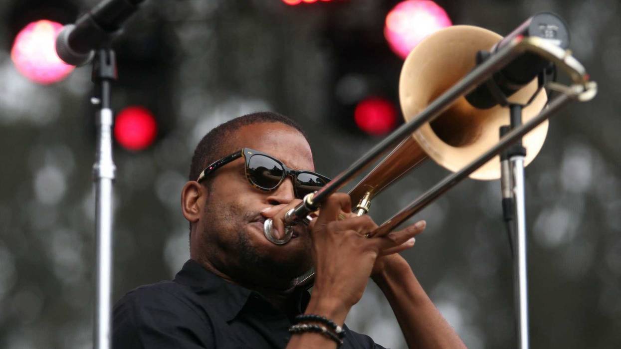 Trombone Shorty performs on the Sutro stage during the Outside Lands Music and Arts Festival at Golden Gate Park in San Francisco California, on Sunday, August 11, 2013. (Photo by Jane Tyska/Bay Area News Group/MCT/Sipa USA)