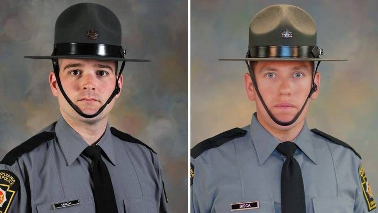 Troopers Martin Mack (left) and Branden Sisca were killed in a crash on I-95 in South Philadelphia, along with a civilian, on March 21, 2022.